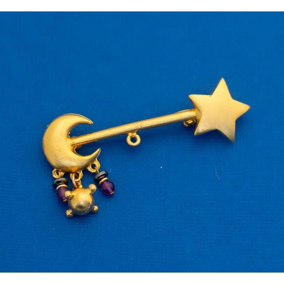 Vintage Golden Star and Moon Brooch - D30 - Picture 1 of 2